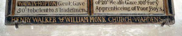 William Monk named churchwarden on list of benefactors